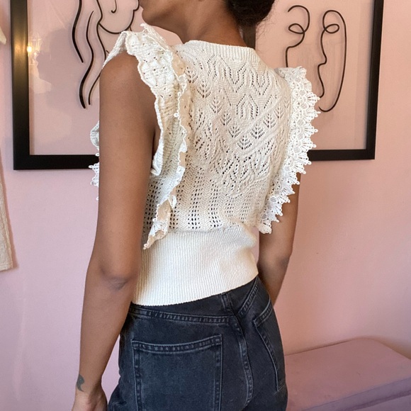 Zara Beige Crochet Knit Top - Picture 4 of 7